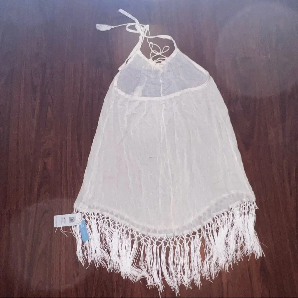 Cupshe Cream Fringe Halter Beach Cover-Up - Picture 5 of 9